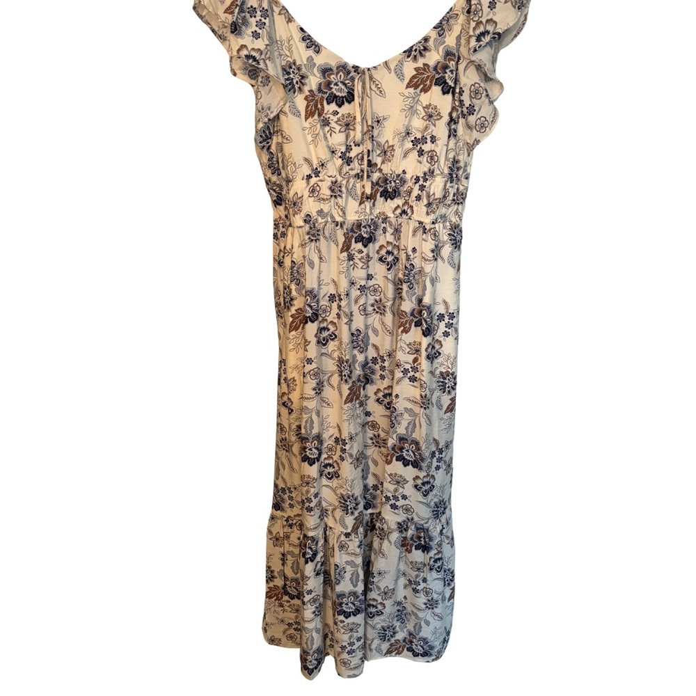Tahari Floral Print Ruffle Sleeve Dress sz M